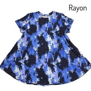 LuLaRoe Womens Top Size XL Erika‎ Swing Blue White Tie Dye Rayon Blend NWT